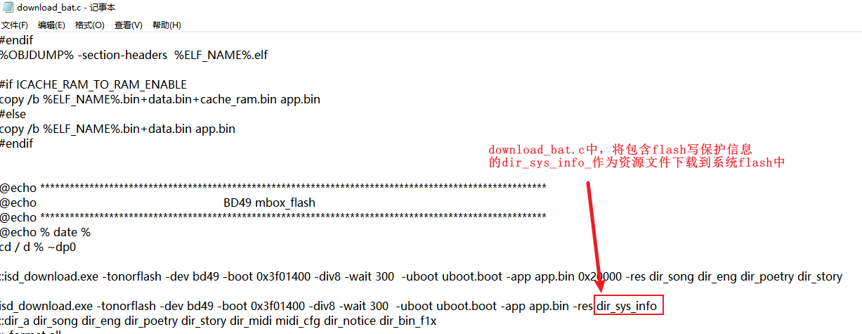 "图2.12 download_bat.c中将dir_sys_info添加到资源列表中“