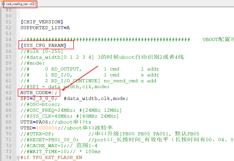 "图2 isd_config文件[SYS_CFG_PARAM]段增加AUTH_CODE配置项"